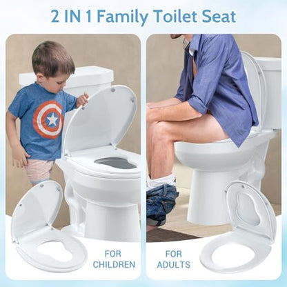GarveeTech Potty Training Toilet Seat with Built-In Toddler Seat - Adult & Kids Quiet Close Soft Slow Release Round Toilet Seat, Non-Slip, Quick Release, Easy Install, White - color: White, size: Round with Toddler Seat