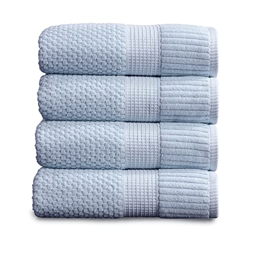 NY Loft 100% Cotton 4-Pack Bath Towel Set | Blue | Oeko-TEX | Quick-Dry | Four 30" x 52" Bath Towels | Super Absorbent | Designer-Styled Texture - color: Chambray Blue, size: Bath Towel (4 Pack)