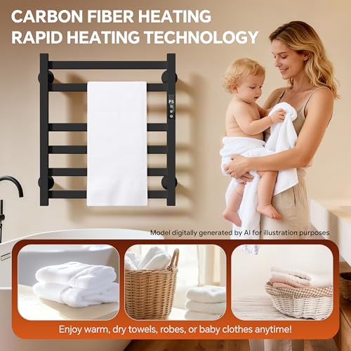 Electric Towel Warmer Wall Mounted, Heated Towel Rack with Intelligent Timer & Temperature Control, Plug-in or Hardwired, Left/Right Compatible, 21 Inch, Black - color: Black, size: 21 Inch
