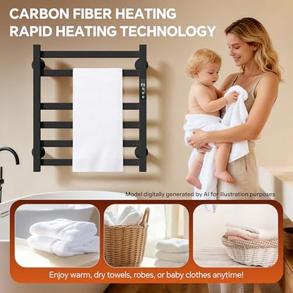 Electric Towel Warmer Wall Mounted, Heated Towel Rack with Intelligent Timer & Temperature Control, Plug-in or Hardwired, Left/Right Compatible, 21 Inch, Black - color: Black, size: 21 Inch