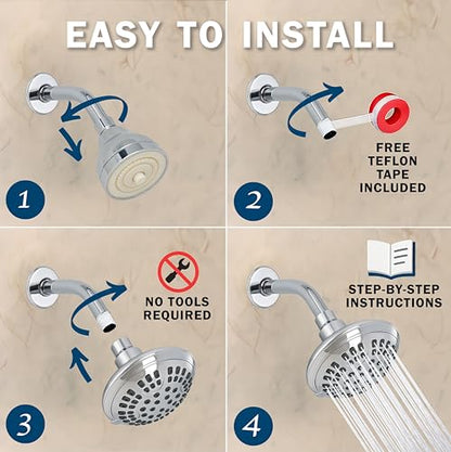 6 Function Luxury Shower Head - 1.8 GPM - Polished Chrome | High Pressure Boosting, Adjustable, Wall Mount, Bathroom Showerhead With Anti-Clog Nozzles, Best For Low Flow Showers - color: Polished Chrome, size: 1.8 GPM