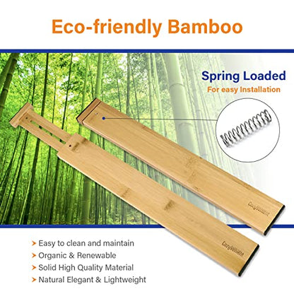 Adjustable Bamboo Drawer Dividers for Clothes, Kitchen Utensils, Office Desks, Bathroom Accessories, Socks and Underwear, and Personal Items, 4 Dividers with 4 Partitions