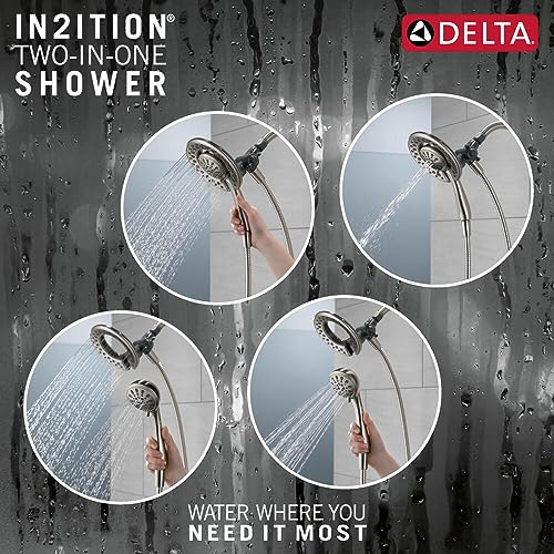 Delta 4-Setting In2ition 2-in-1 Dual Shower Head with HandHeld Spray, Brushed Nickel Detachable Shower Head with Hose, Showerhead, 1.75 GPM Flow Rate, SpotShield Nickel 75486CSN - color: Spotshield Brushed Nickel