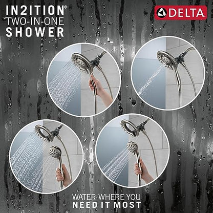 Delta 4-Setting In2ition 2-in-1 Dual Shower Head with HandHeld Spray, Brushed Nickel Detachable Shower Head with Hose, Showerhead, 1.75 GPM Flow Rate, SpotShield Nickel 75486CSN - color: Spotshield Brushed Nickel