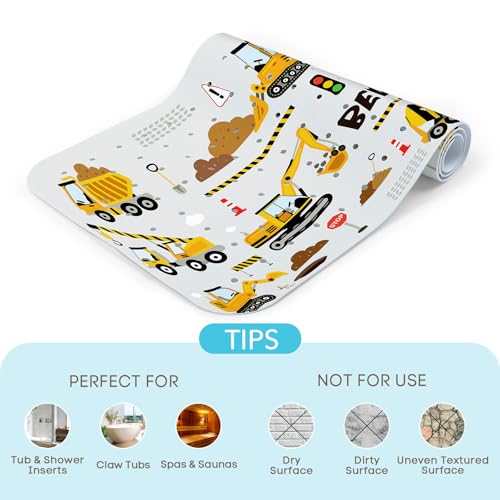 SHUCHING Baby Bath Mat for Tub Non Slip-40x16 Inch, Vehicle | Bathtub Mat for Kids & Toddler Mold Free, Long Shower Mat for Inside Shower with Suction Cup, Machine Washable - color: Vehicle