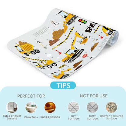SHUCHING Baby Bath Mat for Tub Non Slip-40x16 Inch, Vehicle | Bathtub Mat for Kids & Toddler Mold Free, Long Shower Mat for Inside Shower with Suction Cup, Machine Washable - color: Vehicle