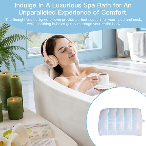 Bubble Bath Massager Mat with Ambient Light & Remote Control | 74 bubble jets，Inflatable pillow，Upgraded anti-slip suction cup，Noise reduction machine，Relieve fatigue and muscle soreness