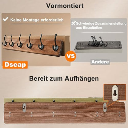 Coat Rack Wall Mount: 24" Long, Patented, Heavy-Duty, 6-Double-Hooks Wooden Hanger Hook Rail for Winter Coats Hat Jacket Clothing, Weathered Brown - color: Weathered Brown & Black, size: L=24"(1pcs)