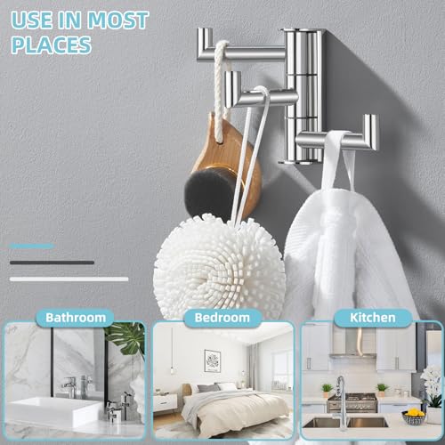 Angle Simple Swivel Towel Hook 3 Arms, Robe Coat Wall Hook, Polished Chrome | Rustproof SUS304 Stainless Steel Hand Towel Holder, Foldable Space Saver for Bathroom Kitchen Closet Entryway, Screws Mounted - color: Polished Chrome, size: 1 Pack