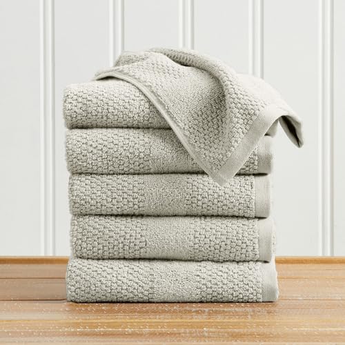 Great Bay Home 100% Cotton 6 Pack Hand Towel Set - Absorbent, Quick-Drying, Textured Weave Bath Towels for Bathroom - Zero-Twist Fibers (Light Grey) - color: Light Grey, size: Hand Towel (Pack of 6)