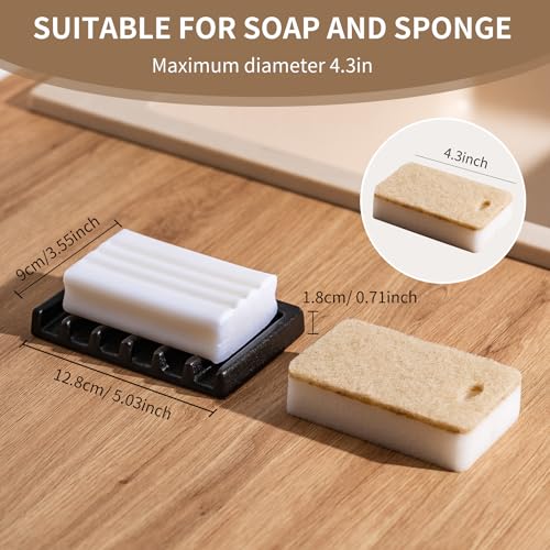 Tanew Self Draining Premium Ceramic Soap Dish, Bar Soap Holder, Waterfall Soap Dish, Shower Soap Holder Sponge Holder Soap Tray Soap Savers for Bathroom, Shower, Kitchen, Sink and Countertop - color: Black