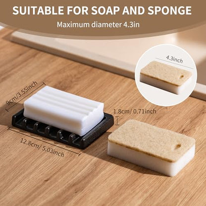 Tanew Self Draining Premium Ceramic Soap Dish, Bar Soap Holder, Waterfall Soap Dish, Shower Soap Holder Sponge Holder Soap Tray Soap Savers for Bathroom, Shower, Kitchen, Sink and Countertop - color: Black