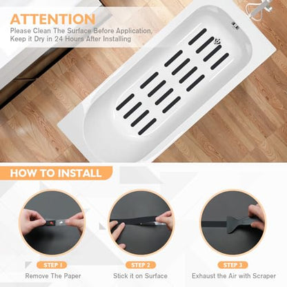 Non Slip Bathtub Stickers, 24 PCS Shower Stickers for Safety Bathroom Tubs, Bathtub Non Slip Stickers and Adhesive Decals Scraper for Bath Tub, Shower Floor, Stairs, Ladders(Black) - color: Black