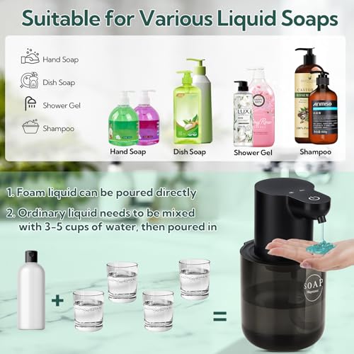 2 Pack Automatic Soap Dispenser, Touchless Automatic Liquid Soap Dispenser, Electric Wall Mounted Dispenser, 13.5oz/380ML USB Rechargeable with 4-Level Adjustment for Bathroom, Kitchen & Office - color: Black, size: Liquid