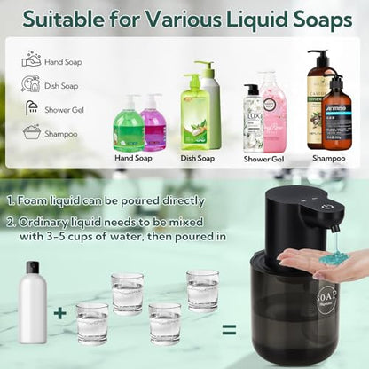 2 Pack Automatic Soap Dispenser, Touchless Automatic Liquid Soap Dispenser, Electric Wall Mounted Dispenser, 13.5oz/380ML USB Rechargeable with 4-Level Adjustment for Bathroom, Kitchen & Office - color: Black, size: Liquid