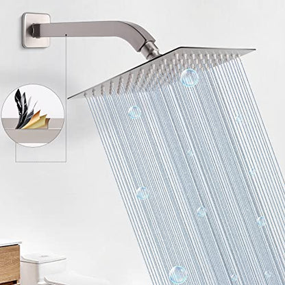 Shower Arm with Flange and Teflon Tape, Wall Mounted Square Shower Pipe 304 Stainless Steel Extension Arm for Fixed Shower Head & Handheld Shower (10 Inch, Brushed Nickel) - color: Brushed Nickel, style: 10 Inch