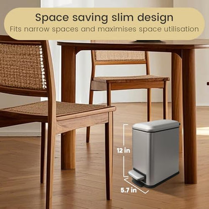 Bathroom Trash Can, Small Trash Can with Lid, Grey Garbage Can | 1.3 Gallon Trash Can with Removable Liner, Soft Close lid & Step Pedal, Stainless Steel Trash Can for Bathroom,Bedroom,Office - color: Grey