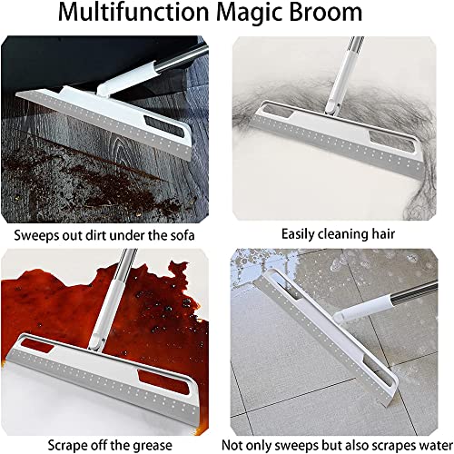 Multifunction Rubber Air Broom, Silicone Floor Squeegee with 56" Long Handle, Rubber Sweeper, Air Broom for Floor Bathroom Kitchen Shower Tile Pet Hair Fur Marble Glass Water Window Foam Clean (Grey) - color: Gray