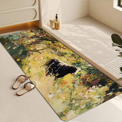 Bathroom Runner Mat Rugs Long,Cow On A Summer Pasture Style Diatomite Stone Bath Mat Large Absorbent Diatomaceous Earth Mat Non Slip Fast Dry Shower Mat Bathroom Rugs Floor Mat 16x42in - color: Design12