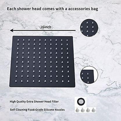 Rain Shower Head Black with Extension Arm 16 Inch Square Shower Head with 16 Inch Shower Arm Large Stainless Steel Rainfall Showerhead Matte Black Waterfall Full Body Coverage by GGStudy - color: Black, size: 16inch