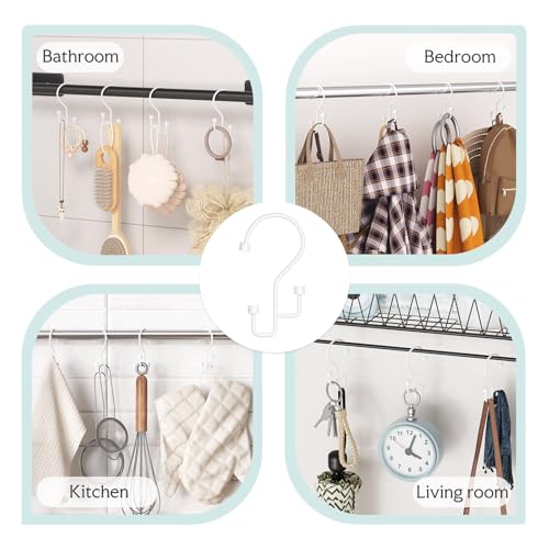Bathway 12-Pack Double Shower Curtain Hooks, Rust-Resistant Metal Shower Curtain Rings with High-Low Design to Separate Liner & Curtain, Smooth Glide, White - color: White