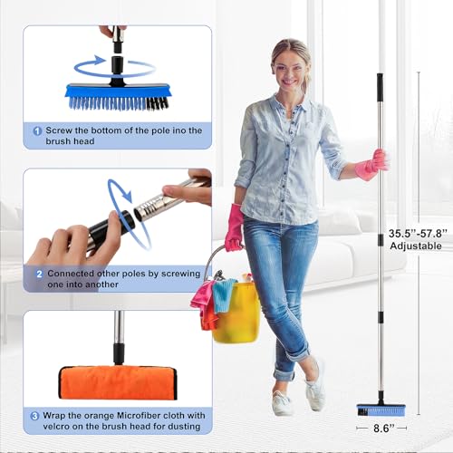 Grout Cleaner Brush with Long Handle, V-Shaped Floor Scrub Brush Swivel Grout Brush Stiff Bristle Floor Grout Scrubber for Bathroom, Tile Line, Crevice, Kitchen, Wall, Deck, Garage (Blue) - color: Blue