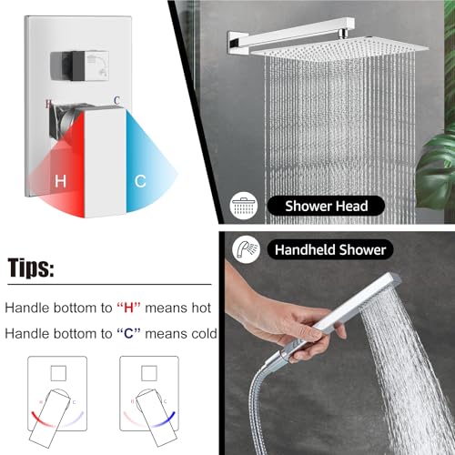 Midanya Shower Faucet Set with Handheld Sprayer,16 Inch,Polish Chrome | Rough-in Shower Valve and Trim Kit Included,Square Rain Head,Wall Mount Shower System,All Metal,Bathroom - color: Chrome, size: 16 Inch