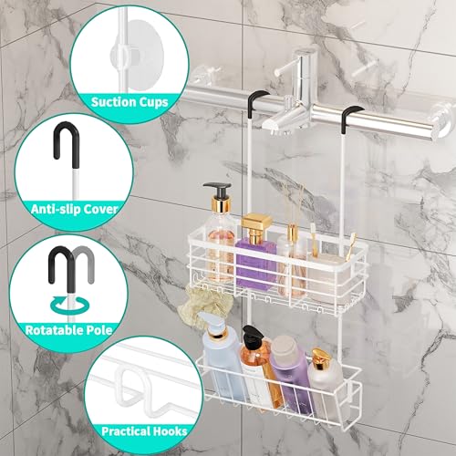 HapiRm Hanging Shower Caddy Organizer - No Drilling Shower Organizer with Inclined Shelf, Rustproof & Waterproof 304 Stainless Steel Bathroom Caddy - White - color: White-Inclined Shelf