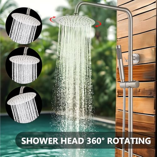 Outdoor Shower Kit, 8-Inch Rain Head and Handheld, Brushed Nickel | Dual-Function Outdoor Shower Kit With An 8-Inch Rain Head, Handheld Spray, Adjustable Slide Bar And Single-Handle Control - color: Nickel