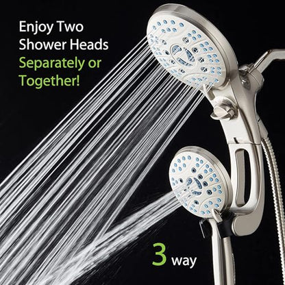 AquaCare 50-mode High Pressure Shower Head Combo with Arm & Dual Power Wash | Hygienic Jets, 2-mode Handheld Power Wash for Tub, Tile & Pets, Long 6 ft. Stainless Steel Hose, Extra Wall Bracket / Nickel - color: Satin Nickel, style: 1.8 Gallons Per Minute