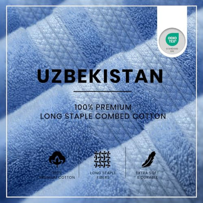 Bath Towels Set of 4 Extra Large Towels set 30x60 In, 100% Uzbek Cotton 600 GSM Oeko-TEX, Larger & Lighter Weight Quicker to Dry, Super Soft and Absorbent, Perfect for Bathroom- Light Blue - color: Light Blue