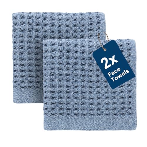 ONSEN Supima® Waffle Face Towels, Quick Dry Lint Free 100% USA Cotton, Lightweight Absorbent Face Towel Set, 12x12 in (Denim Blue, Face Towel 2-Pack) - color: Denim Blue, size: Face Towel 2-Pack