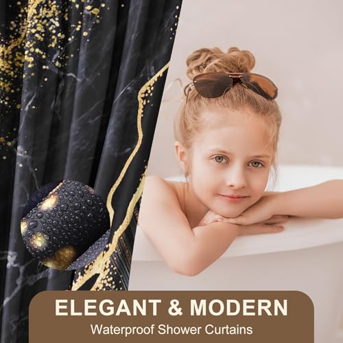 XLHOMO Bathroom Set Bathroom Sets with Shower Curtain and Rugs,Black Bathroom Accessories Set Waterproof Black and Gold Shower Curtain Set - size: Bath Set+Shower Curtain+Bath Rugs, style: Black7