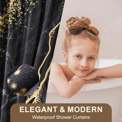 XLHOMO Bathroom Set Bathroom Sets with Shower Curtain and Rugs,Black Bathroom Accessories Set Waterproof Black and Gold Shower Curtain Set - size: Bath Set+Shower Curtain+Bath Rugs, style: Black7