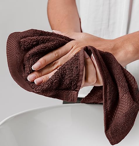 White Classic Luxury Cotton Washcloths 13x13 Inch - 650 GSM Turkish Cotton | Hotel, Spa, Bathroom Face Towel | 12 Pack, Brown - color: 19: Brown