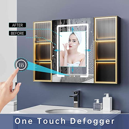 Upgrade Medicine Cabinets for Bathroom with Mirror and Storage Cabinets, 39.37”W x 27.56”H Surface Wall Mounted LED Medicine Cabinet with Lights, Defogger, Dimmer, Memory Fuction - size: 39x27 Inch