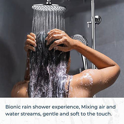 Outdoor Shower Faucet Set 8" Round Shower Head 3 Function Thermostatic Rainfall Shower Faucet Set Handheld Sprayer with Constant Temperature Polished Chrome with Height Adjustable Slide Bar