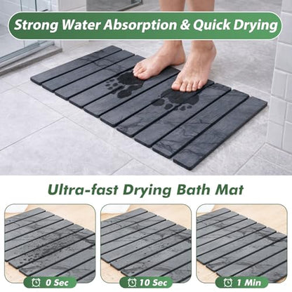 Foldable Stone Bath Mat, 23x15 Inch Gray Stone Bathmat Quick Dry, Diatomaceous Earth Mats Water Absorbing Diatomite Self Drying Mats, Multi-purpose Drying Mat for Kitchen Counter Dish Bathroom Dry - color: Dark Gray-marble