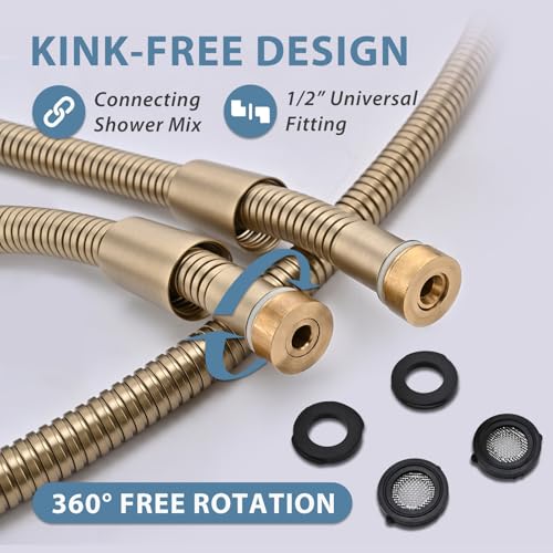 59 Inches 304 Stainless Steel Shower Hose Extra Long Gold | Handheld Shower Head Hose Replacement,Anti Winding Interface,With Brass Insert And Nut-durable ＆ Flexible Rv Shower Hose - color: Gold, size: 59 Inches