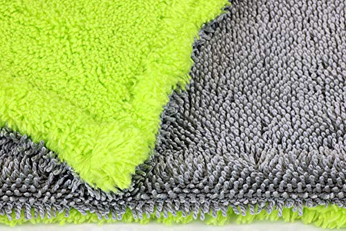 Autofiber Amphibian Dual Microfiber Car Drying Towel - One Side Twist, One Plush - 20 inch x 30 inch, Green/Gray - color: Green/Gray