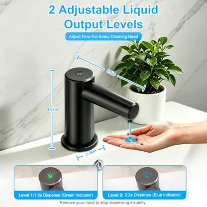 Automatic Touchless Dish Soap Dispenser for Kitchen Sink, Two Adjustable Dispensing Sink Soap Pumps, 38" Tube, Leak-Proof Plug-in, Built-in Fit for Bathroom Commercial (Black)
