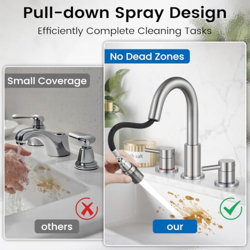 Pull-Down Bathroom Faucet 3 Hole 8 Inch with Pop-Up Drain,Brushed Nickel | 1 - color: Brushed Nickel
