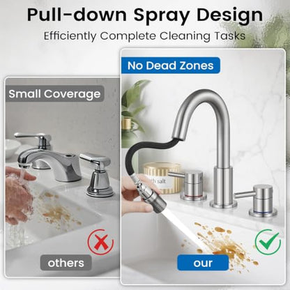 Pull-Down Bathroom Faucet 3 Hole 8 Inch with Pop-Up Drain,Brushed Nickel | 1 - color: Brushed Nickel