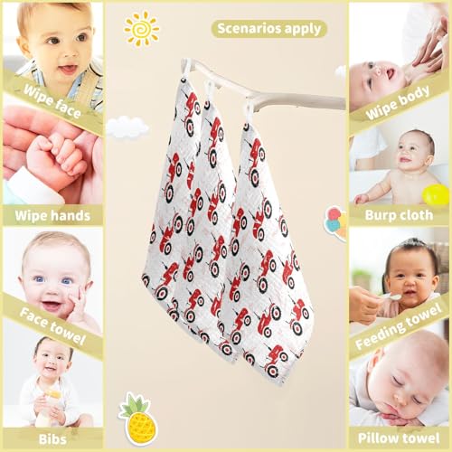 Baby Old Wheeled Tractors Muslin Washcloths 3 Pack - Muslin Burp Cloths Hanky Large 11.8"X11.8" Extra Soft Absorbent Baby Burp Rags for Newborn 100% Cotton for Boys Girls Gift - size: one sizex3