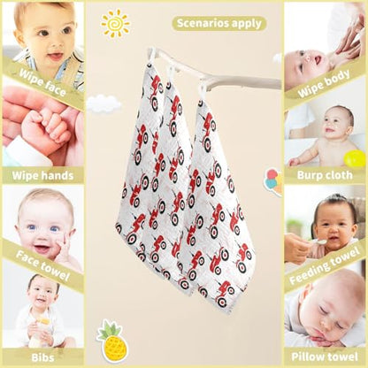 Baby Old Wheeled Tractors Msulin Washcloths Newborn Face Towel - Baby Muslin Burp Cloths 5 Pack Soft Absorbent Natural Cotton Wash Towel 11.8"X11.8" Baby Bath Towels Wipes - size: one sizex5
