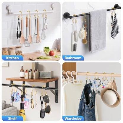 Resze Double Shower Curtain Hooks, Sturdy Metal Nickel Shower Curtain Rings, Glide Roller Shower Hooks,Rust Proof Anti-Drop Curtain Hooks, 12 Pcs Smooth Sliding Rings for Bathroom Shower Rods Curtains - color: Gold