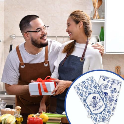 German Shorthaired Pointer Kitchen Towel Set of 2, Blue and White Chinoiserie Dog Floral, Dish & Hand Towels for Dog Lovers, Unique Hunting Dog Gift, 16x24 Inches - color: Pointer