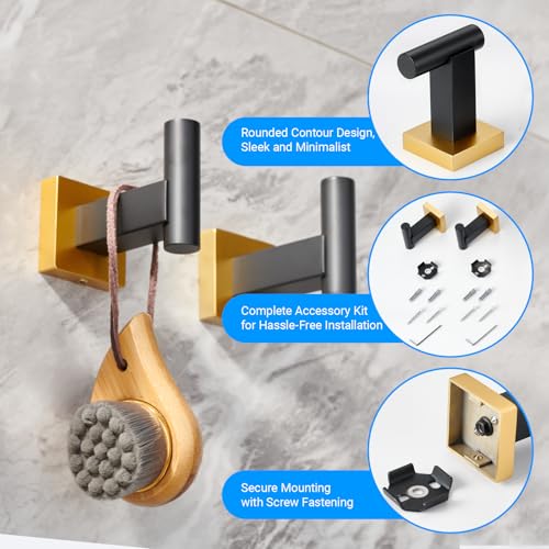 Miyili 5-Piece SUS304 Stainless Steel Bathroom Hardware Kit - Incould 30" Double Towel Bar, 5" Toilet Paper Holder, Towel Ring, 2 x Robe Hooks, Bathroom Accessories Set Wall Mount, Matte Black & Gold - color: Black & Gold