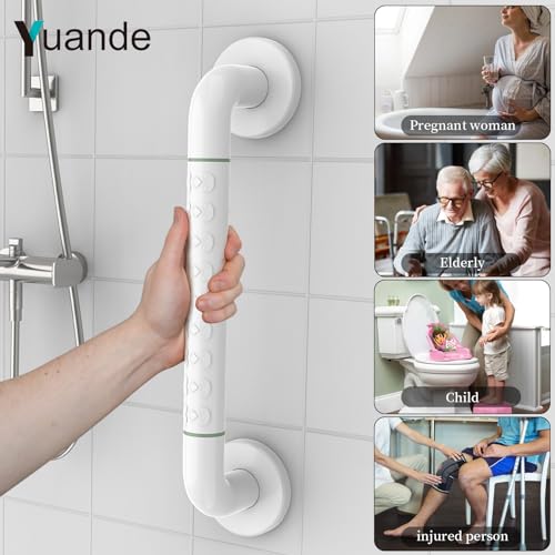 Grab Bars for Shower 14", YuanDe White Bath Grab Bar with Anti-Slip Grip and Safety Luminous Circles, Stainless Steel Bathroom Safety Handrail Support, Safety Bar Handle for Disabled Elderly Pregnant - size: 14inch-1 Pack