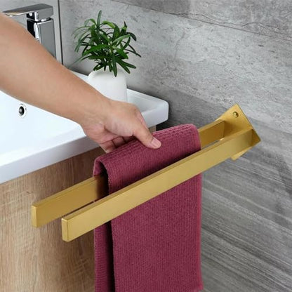 Double Rod Towel Bar 16 Inch, SUS304 Stainless Steel Wall Mounted Towel Holder, Bathroom Kitchen Double Layer Towel Rail, Modern Design Square Wall Towel Rack for Bathroom, Kitchen Gold - color: Gold